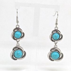 NEW Silvertone Dangle Earrings Faux Turquoise Bohemian Boho Fashion Jewelry